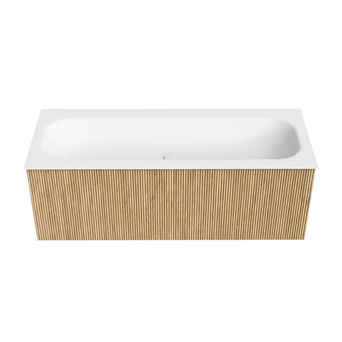 MONDIAZ KURVE Meuble de salle de bains 120 cm couleur Oak avec 1 tiroir. Lavabo BIG LARGE central sans trou de robinet Talc. SW1138196