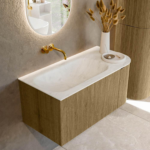Mondiaz KURVE-DLUX Ensemble de meuble de salle de bains - 95x46x40cm - 1 tiroir - 1 porte - lavabo solid surface - gauche - sans trou de robinet - Dusk SW1415064