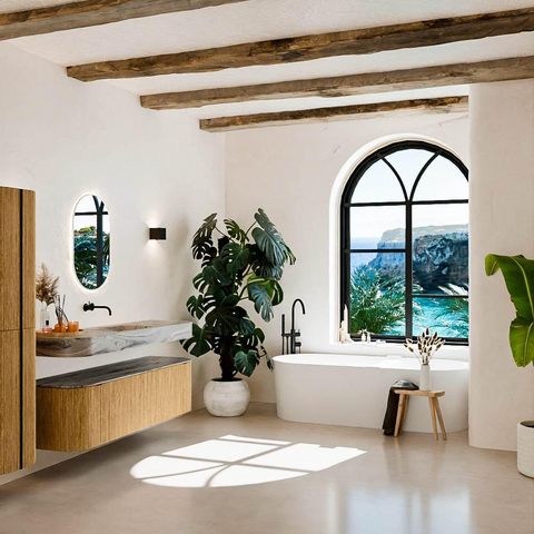 MONDIAZ THOR-DLUX 160cm meuble de salle de bains arrondi gauche + droite couleur Oak avec 1 tiroir et 2 portes. Vasque suspendue CLOUD Centre sans trou de robinet couleur Sombra. SW1465379