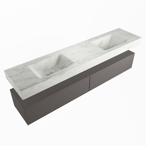Mondiaz ALAN-DLUX Ensemble de meuble - 200cm - meuble Dark grey mat - 2 tiroirs - Lavabo Cloud Opalo suspendu - vasque Gauche et droite - 2 trous de robinet SW806435