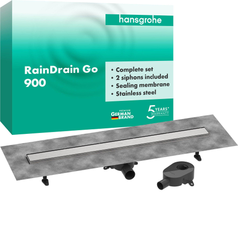 Hansgrohe RainDrain Go Caniveau de douche - 90cm - installation standard/à ras - carrelable - brushed stainless steel SW1590412