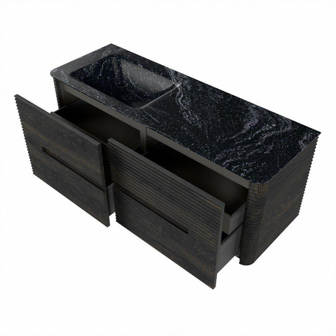 Mondiaz CIRO-DLUX Badkamermeubelset - 130x45x50cm - Solid surface wastafel Lava - 1 wasbak Links - zonder kraangaten - 4 lades - Shadow SW1532280