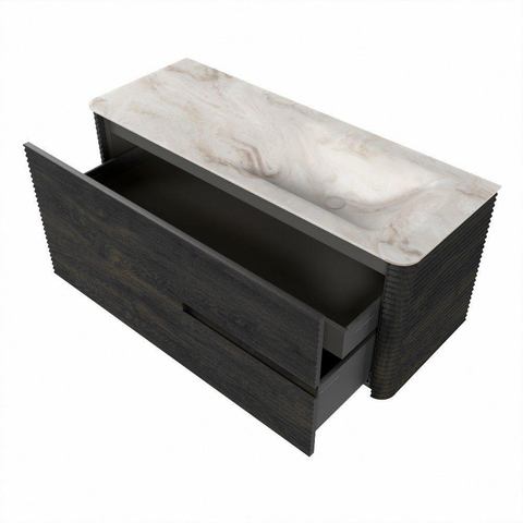 Mondiaz CIRO-DLUX Badkamermeubelset - 120x45x50cm - Solid surface wastafel Frappe - 1 wasbak Rechts - zonder kraangaten - 2 lades - Shadow SW1533797