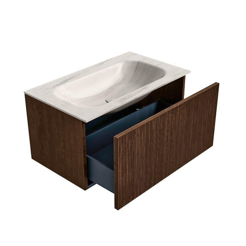 MONDIAZ KURVE-DLUX 80cm badmeubel kleur Walnut met 1 lade en 0 deuren. Wastafel BIG SMALL Midden 1 kraangat Meli. SW1431682