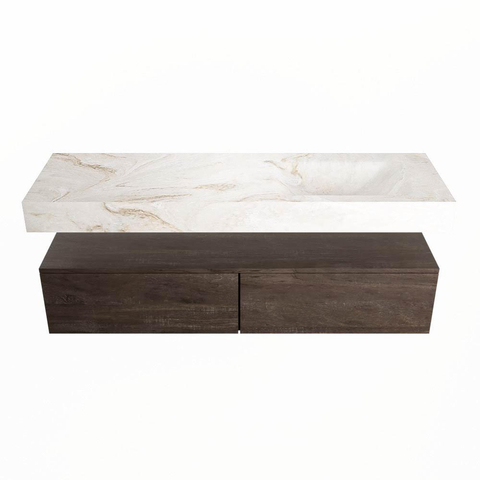 Mondiaz ALAN-DLUX Ensemble de meuble de salle de bains - 150x46cm - 2 tiroirs - lavabo suspendu - 1 trou de robinet - 2 à droite - Dark brown (chêne foncé) SW1413196