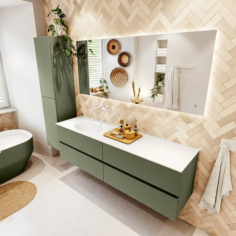 Mondiaz VICA Ensemble meuble de salle de bains - 170cm - army - 4 tiroirs - Lavabo MOON - gauche - sans trou de robinet - couleur talc - Version XL 60cm de haut SW1189222