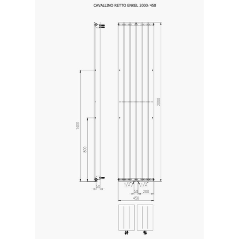 Plieger Cavallino Retto radiateur design vertical simple raccordement central 2000x450mm 999W blanc 7255304