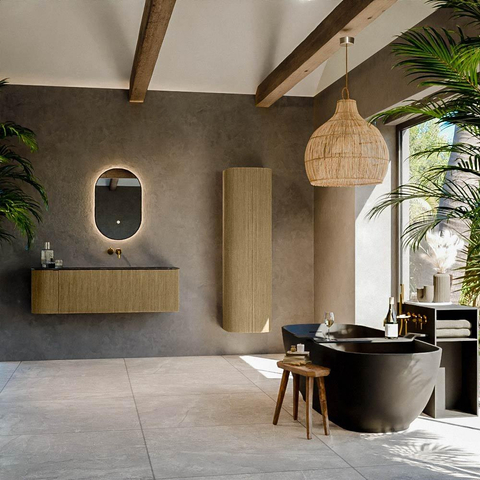 Mondiaz KURVE-DLUX Ensemble de meuble de salle de bains - 135x46x40cm - 1 tiroir - 1 porte - lavabo solid surface - droit - sans trou de robinet - Dusk SW1415266