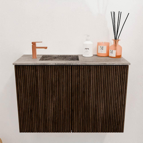 Mondiaz JOYA-DLUX 60cm toiletmeubel - kleur Walnut - Wastafel FAYE positie Links 1 kraangat kleur Oza. SW1424551
