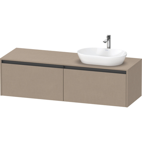 Duravit Ketho.2 Wastafelonderbouwkast - inclusief consoleplaat - met 2 laden - voor waskom rechts - 160x55x45.9cm - met handgrepen antraciet - linnen mat SW772457