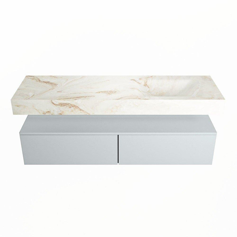 Mondiaz ALAN-DLUX Ensemble de meuble - 150cm - meuble Clay mat - 2 tiroirs - Lavabo Cloud Frappe suspendu - vasque Droite - 0 trous de robinet SW805641