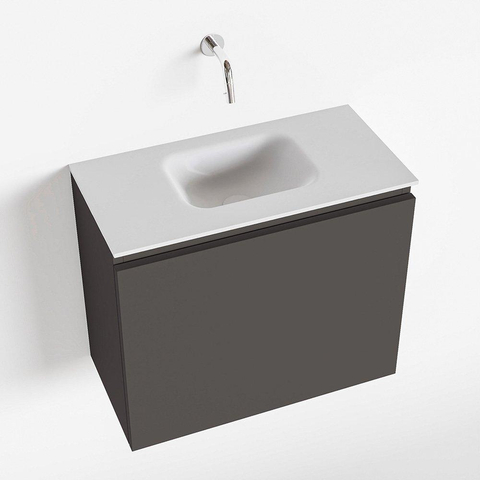 MONDIAZ OLAN Toiletmeubel 60x30x40cm met 0 kraangaten 1 lades dark grey mat Wastafel Lex midden Solid Surface Wit SW473250