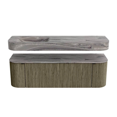 MONDIAZ THOR-DLUX 150cm meuble de salle de bains arrondi gauche + droite couleur Shadow avec 1 tiroir et 2 portes. Vasque suspendue CLOUD Gauche sans trou de robinet couleur Sombra. SW1464914