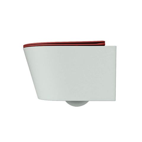 Mondiaz LAVIE hangtoilet – spoelrandloos – 36 x 53 cm – met softclose zitting – Greey (lichtgroen/grijs), zitting Fire (rood) SW1208617