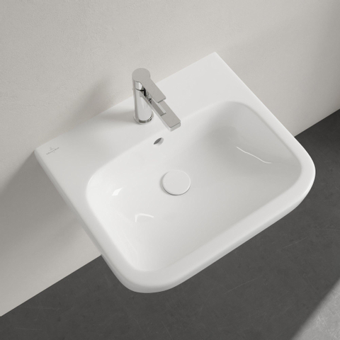 Villeroy & Boch Architectura wastafel onderzijde - geslepen - 55x47cm - met kraangat - met overloop - White Alpine (glans wit) 1025270