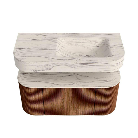 MONDIAZ THOR-DLUX 100cm meuble de salle de bains arrondi gauche + droite couleur Ruby avec 1 tiroir et 2 portes. Vasque suspendue CLOUD Droite sans trou de robinet couleur Nata. SW1467585