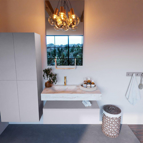 Mondiaz ALAN-DLUX Ensemble de meuble - 100cm - meuble Cale mat - 1 tiroir - Lavabo Cloud Frappe suspendu - vasque Gauche - 1 trou de robinet SW805340