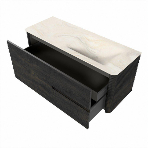 Mondiaz CIRO-DLUX Meuble de salle de bains - 120x45x50cm - Plan-vasque solid surface Ostra - 1 lavabo à droite - sans trous de robinetterie - 2 tiroirs - Shadow SW1533805