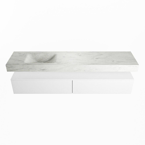 Mondiaz ALAN-DLUX Ensemble de meuble - 200cm - meuble Talc mat - 2 tiroirs - Lavabo Cloud Opalo suspendu - vasque Gauche - 1 trou de robinet SW806346