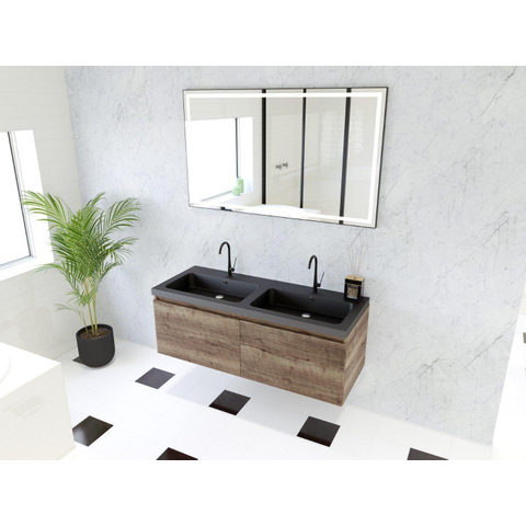 H&R Badmeubelen Matrix 3D badkamermeubelset 120cm 2 laden greeploos met greeplijst in kleur Charleston met wasbak djazz dubbel 2 kraangaten zwart mat SW857100
