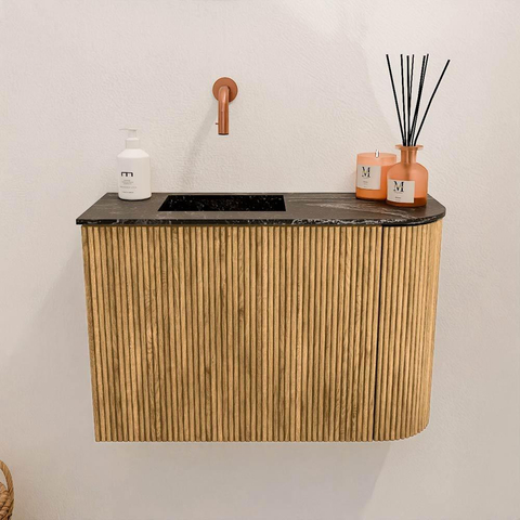Mondiaz JOYA-DLUX Meuble de toilette 61,6cm - arrondi droit couleur Chêne - Vasque FAYE position Gauche Sans trou de robinet couleur Lava SW1422094