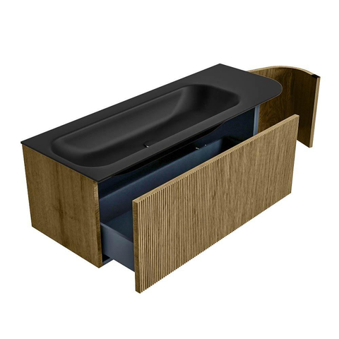 Mondiaz KURVE Ensemble meuble de salle de bains - 125x46x40cm - 1 tiroir - 1 porte - lavabo solid surface - gauche - sans trou de robinet - Dusk SW1415115