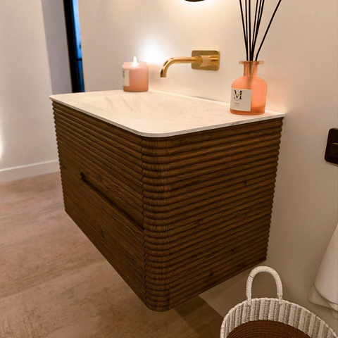 Mondiaz CIRO-DLUX Badkamermeubelset - 80x45x50cm - Solid surface wastafel Opalo - 1 wasbak Midden - zonder kraangaten - 2 lades - Dusk SW1532937