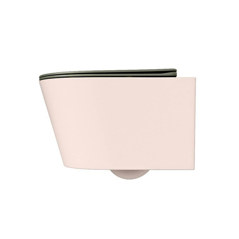 Mondiaz LAVIE hangtoilet – spoelrandloos – 36 x 53 cm – met softclose zitting – Rosee (roze), zitting Army (groen) SW1208576
