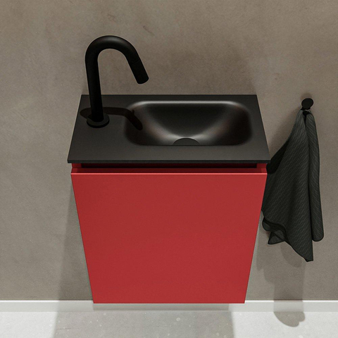 MONDIAZ TURE Toiletmeubel 40x23x50cm met 1 kraangaten 1 deuren fire mat Wastafel Eden rechts Solid Surface Zwart SW475380