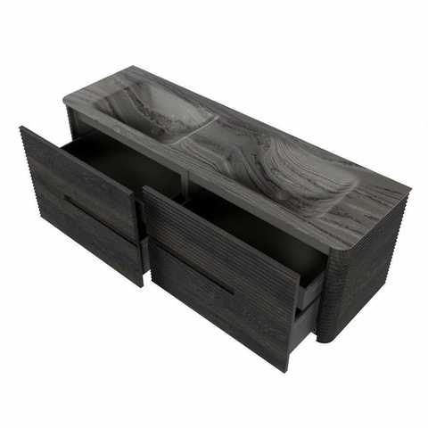 Mondiaz CIRO-DLUX Badkamermeubelset - 150x45x50cm - Solid surface wastafel Sombra - 2 wasbak Dubbel - zonder kraangaten - 4 lades - Shadow SW1532775
