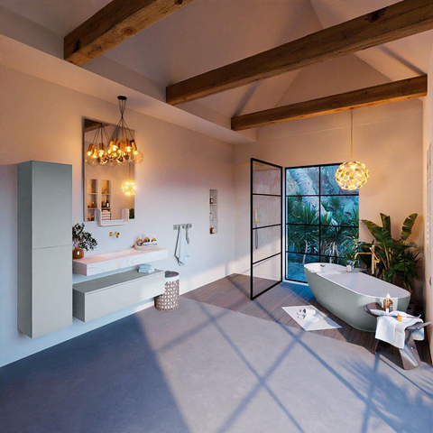 Mondiaz ALAN-DLUX Ensemble de meuble - 110cm - meuble Clay mat - 1 tiroir - Lavabo Cloud Ostra suspendu - vasque Centre - 0 trous de robinet SW807924