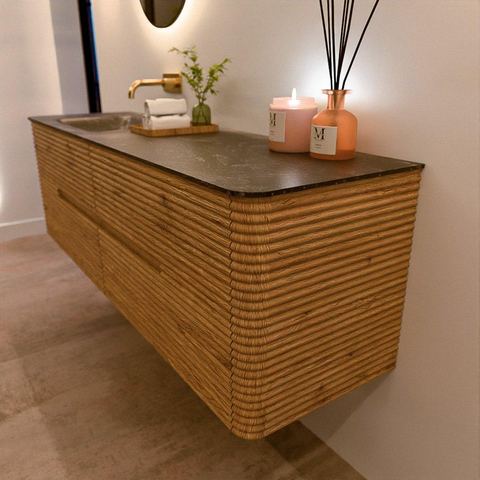 Mondiaz CIRO-DLUX Badkamermeubelset - 160x45x50cm - Solid surface wastafel Lava - 1 wasbak Links - zonder kraangaten - 4 lades - Oak SW1530989