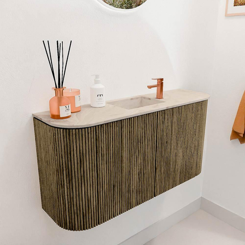 Mondiaz JOYA-DLUX 83.2cm meuble de salle de bains - arrondi gauche et droite couleur Dusk - Vasque FAYE position Milieu 1 trou de robinet couleur Frappe SW1423143