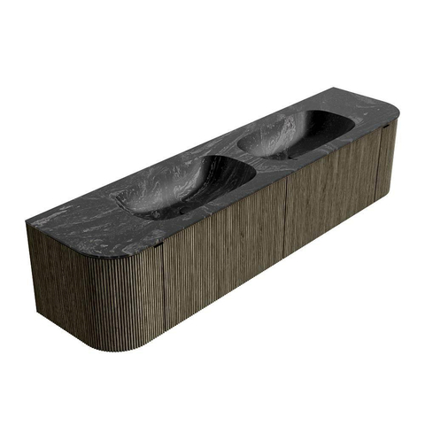Mondiaz KURVE-DLUX Ensemble meuble de salle de bains - 190x46x40cm - 2 tiroirs - 2 portes - lavabo solid surface - double - sans trou de robinet - Shadow SW1414702