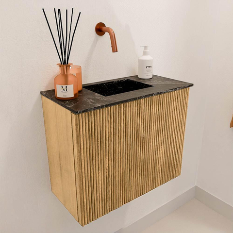 Mondiaz JOYA-DLUX 50cm toiletmeubel - kleur Oak - Wastafel FAYE positie Midden Zonder kraangat kleur Lava. SW1422034