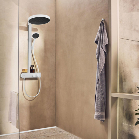 Hansgrohe RainFinity opbouw regendoucheset – thermostatisch – Ø36 cm hoofddouche – 2-standen handdouche – mat wit SW918188