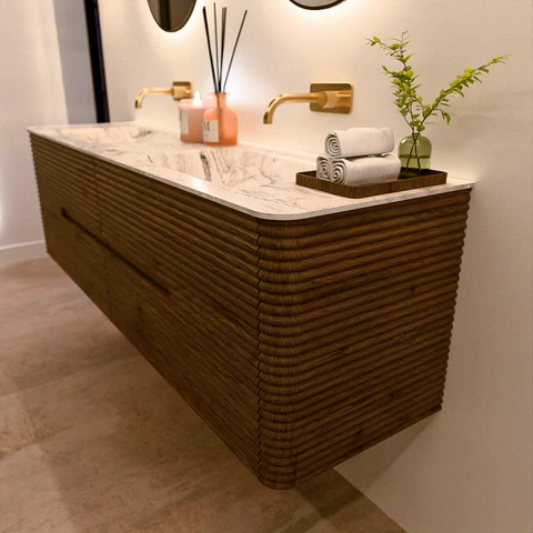 Mondiaz CIRO-DLUX Badkamermeubelset - 170x45x50cm - Solid surface wastafel Glace - 2 wasbak Dubbel - zonder kraangaten - 4 lades - Dusk SW1533002