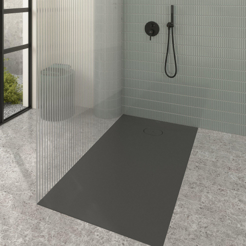 Villeroy & Boch Ecora douchebak - 140x80x3.5cm - afvoer korte zijde - anthracite (antraciet) SW1558863