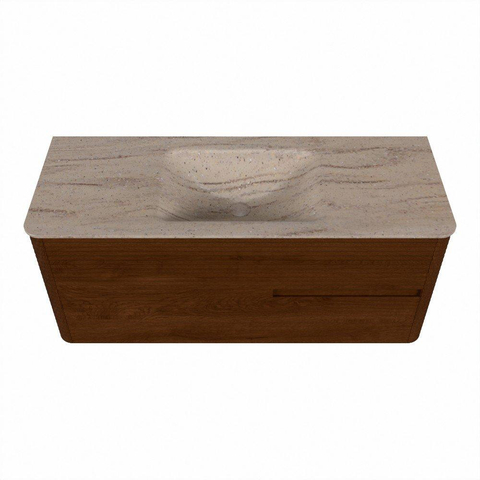 Mondiaz CIRO-DLUX Badkamermeubelset - 120x45x50cm - Solid surface wastafel Saba - 1 wasbak Midden - 1 kraangat - 2 lades - Ruby SW1532155