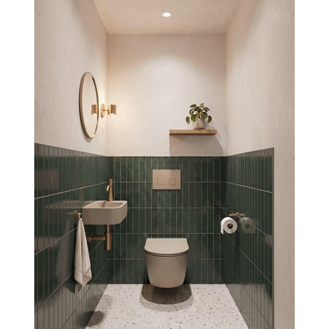 QeramiQ Dely Ensemble de WC - réservoir encastré QeramiQ Flush - abattant slim - plaque de commande taupe en plastique - boutons rectangulaires - beige SW1578582