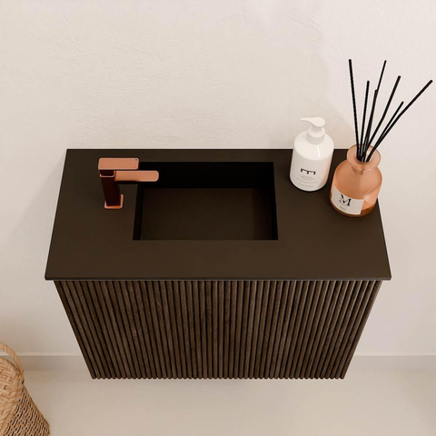 Mondiaz JOYA Meuble de toilette 50cm - couleur Walnut - Lavabo FAYE position Gauche 1 trou de robinet couleur Urban. SW1421347