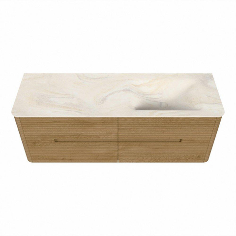 Mondiaz CIRO-DLUX Ensemble de meubles de salle de bains - 140x45x50cm - Plan-vasque solid surface Ostra - 1 vasque à droite - 1 trou de robinet - 4 tiroirs - Chêne SW1530936