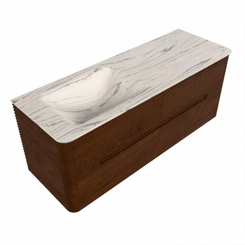 Mondiaz CIRO-DLUX Ensemble meuble de salle de bains - 130x45x50cm - lavabo solid surface Nata - 1 vasque à gauche - sans trous de robinetterie - 4 tiroirs - Ruby SW1532042