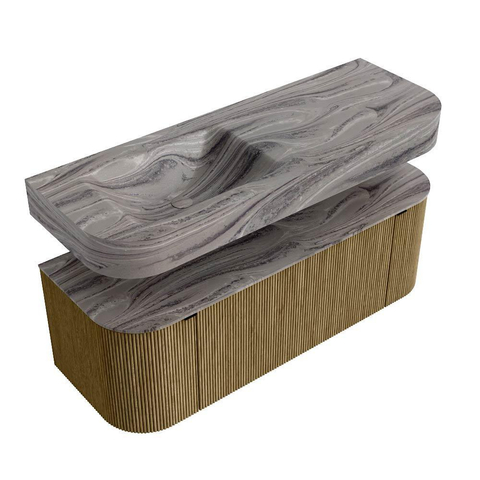 MONDIAZ THOR-DLUX Meuble de salle de bains 130cm arrondi gauche + droite couleur Dusk avec 1 tiroir et 2 portes. Vasque suspendue CLOUD Gauche sans trou de robinet couleur Sombra. SW1464065