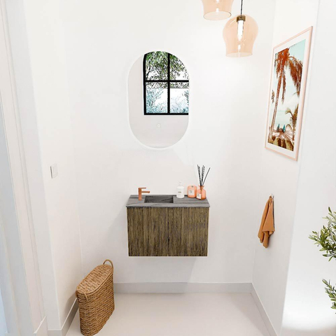 Mondiaz JOYA-DLUX 60cm toiletmeubel - kleur Dusk - Wastafel FAYE positie Links 1 kraangat kleur Sombra. SW1426125
