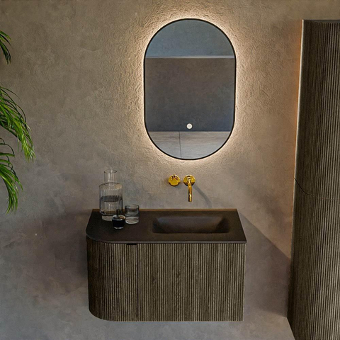 Mondiaz KURVE Ensemble de meuble de salle de bains - 75x46x40cm - 1 tiroir - 1 porte - lavabo solid surface - à droite - sans trou de robinet - Shadow SW1414155