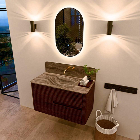 Mondiaz CIRO-DLUX Badkamermeubelset - 90x45x50cm - Solid surface wastafel Sombra - 1 wasbak Midden - zonder kraangaten - 2 lades - Ruby SW1531935