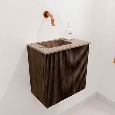 Mondiaz JOYA-DLUX 40cm meuble de toilette - couleur Walnut - Vasque FAYE position Gauche Sans trou de robinet couleur Arena. SW1424317