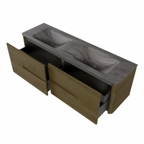 Mondiaz CIRO-DLUX Badkamermeubelset - 160x45x50cm - Solid surface wastafel Oza - 2 wasbak Dubbel - zonder kraangaten - 4 lades - Dusk SW1533298