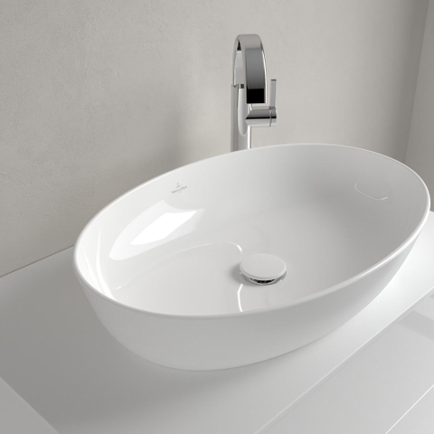 Villeroy & Boch Artis opzetwastafel ovaal - 61x41x12.5cm CeramicPlus - zonder kraangat - zonder overloop - Stone White (mat wit) SW209529